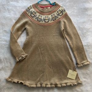 NWT Gorgeous Cynthia Rowley Owl Yoke Sweater Dress Ruffle Kids Tan Warm Cute